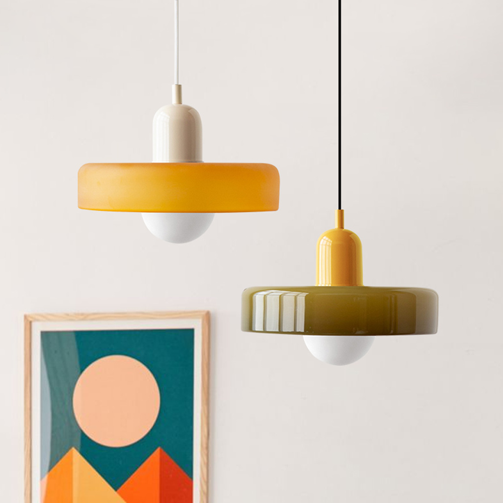 Suspension en Verre Moderne Coloré Plafonnier Lustre LED Bauhaus