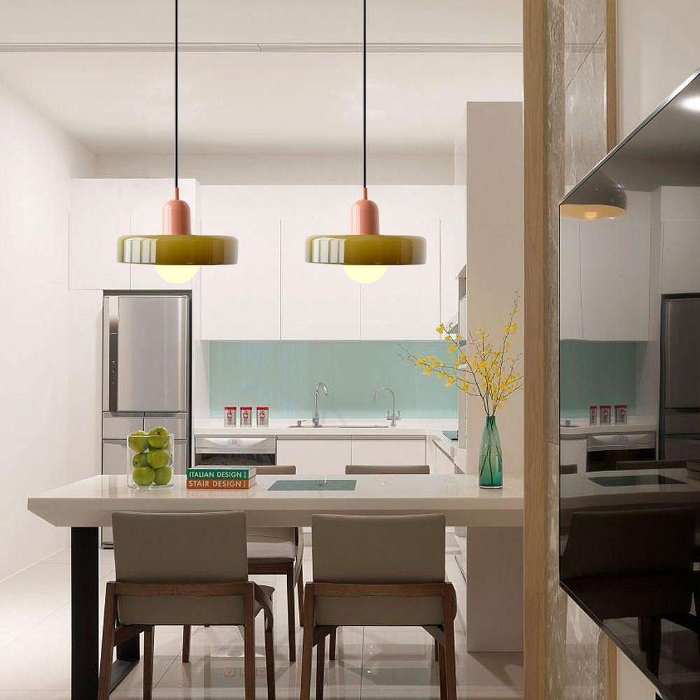 Suspension en Verre Moderne Coloré Plafonnier Lustre LED Bauhaus